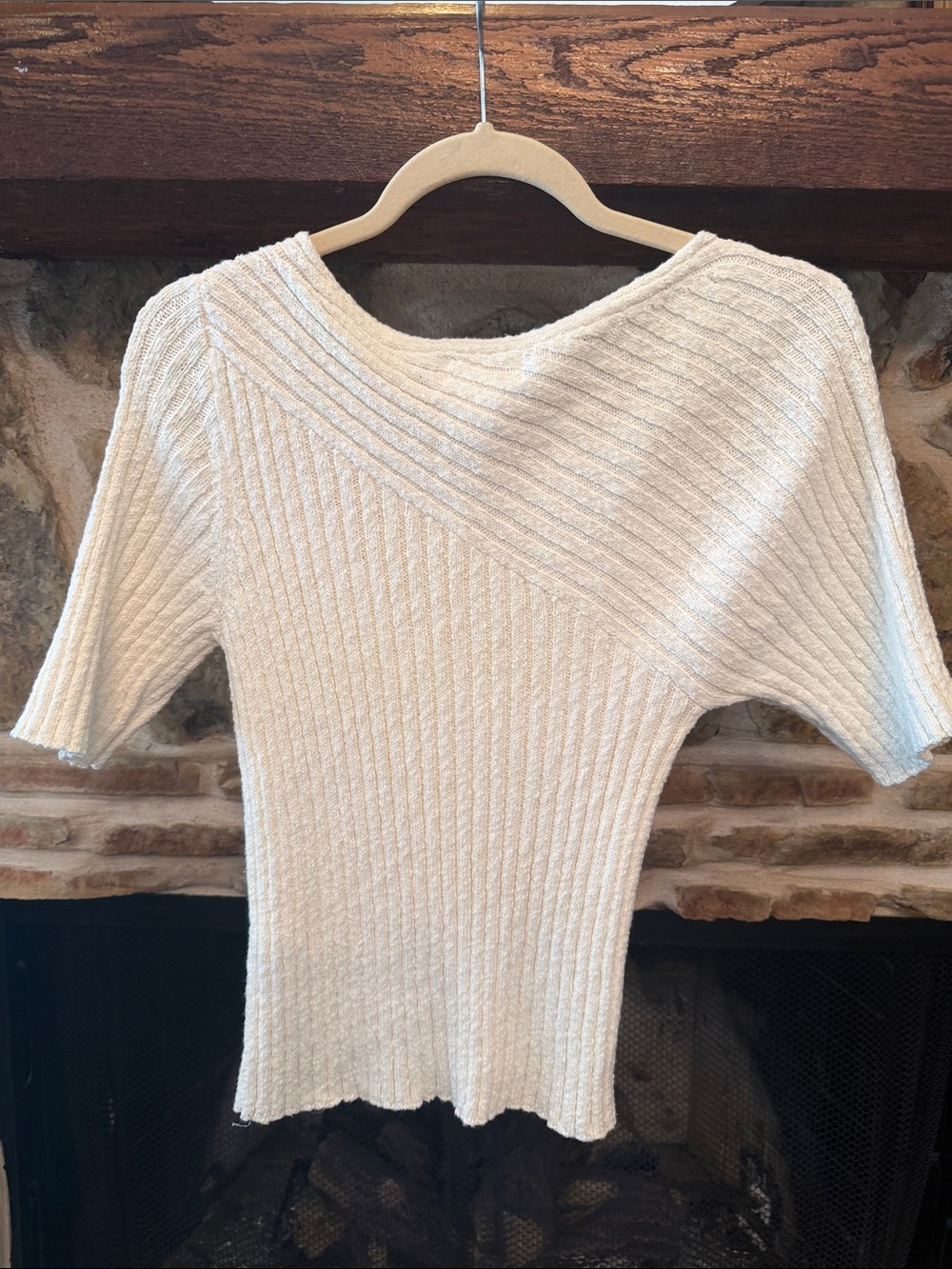 Maeve by Anthropologie, Cream Ribbed Boatneck Short-Sleeve Sweater, Size Medium - Picture 2 of 3